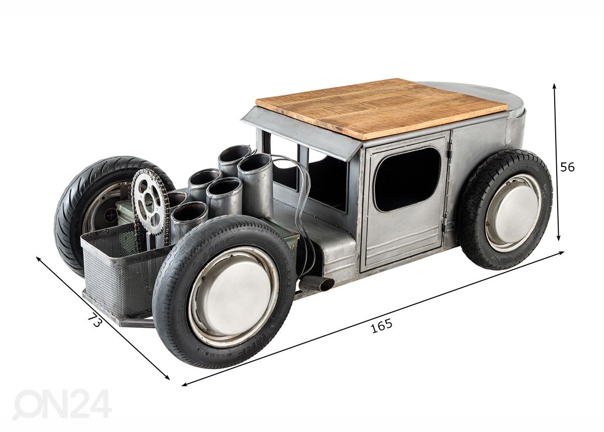 Sohvapöytä Hot Rod 165x73 cm kuvasuurennos mitat