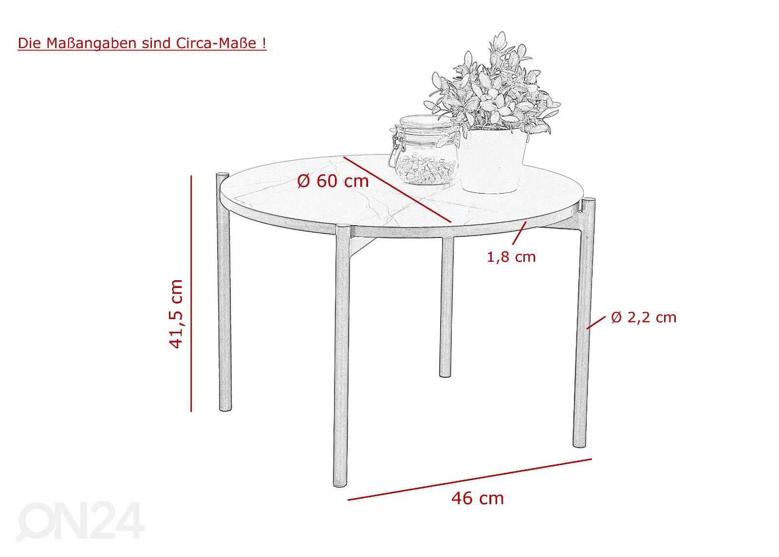 Sohvapöytä Jonas I Ø60 cm kuvasuurennos mitat