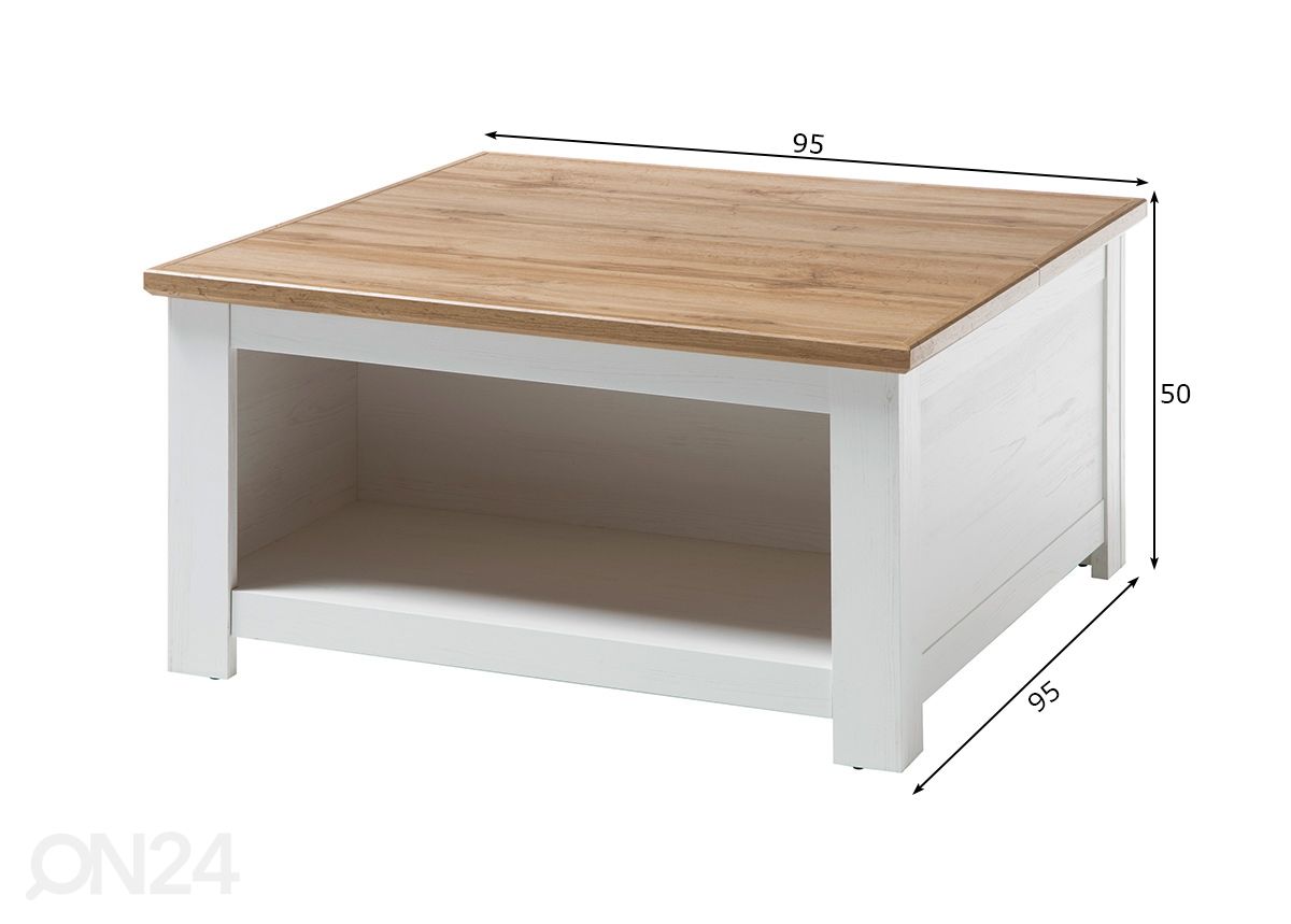 Sohvapöytä Landhaus 95x95 cm kuvasuurennos mitat