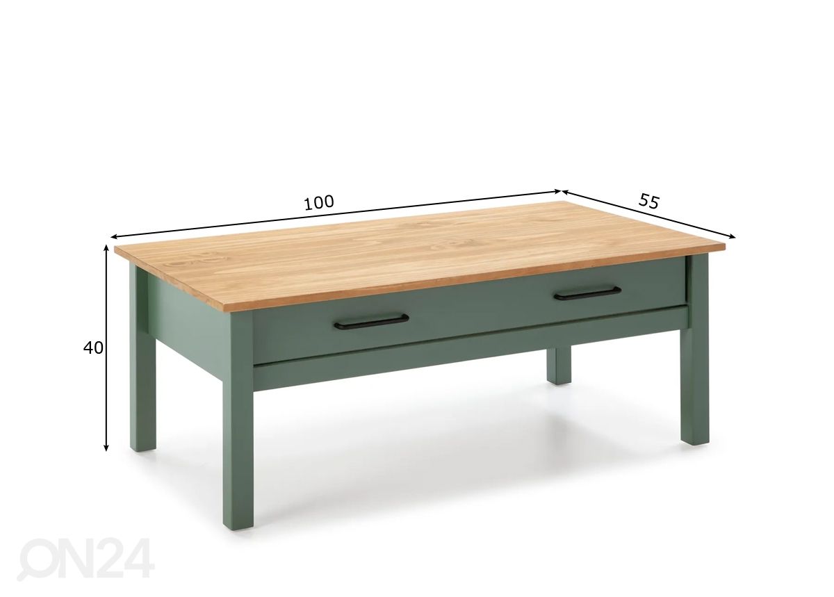 Sohvapöytä Miranda Green 100x55 cm kuvasuurennos mitat