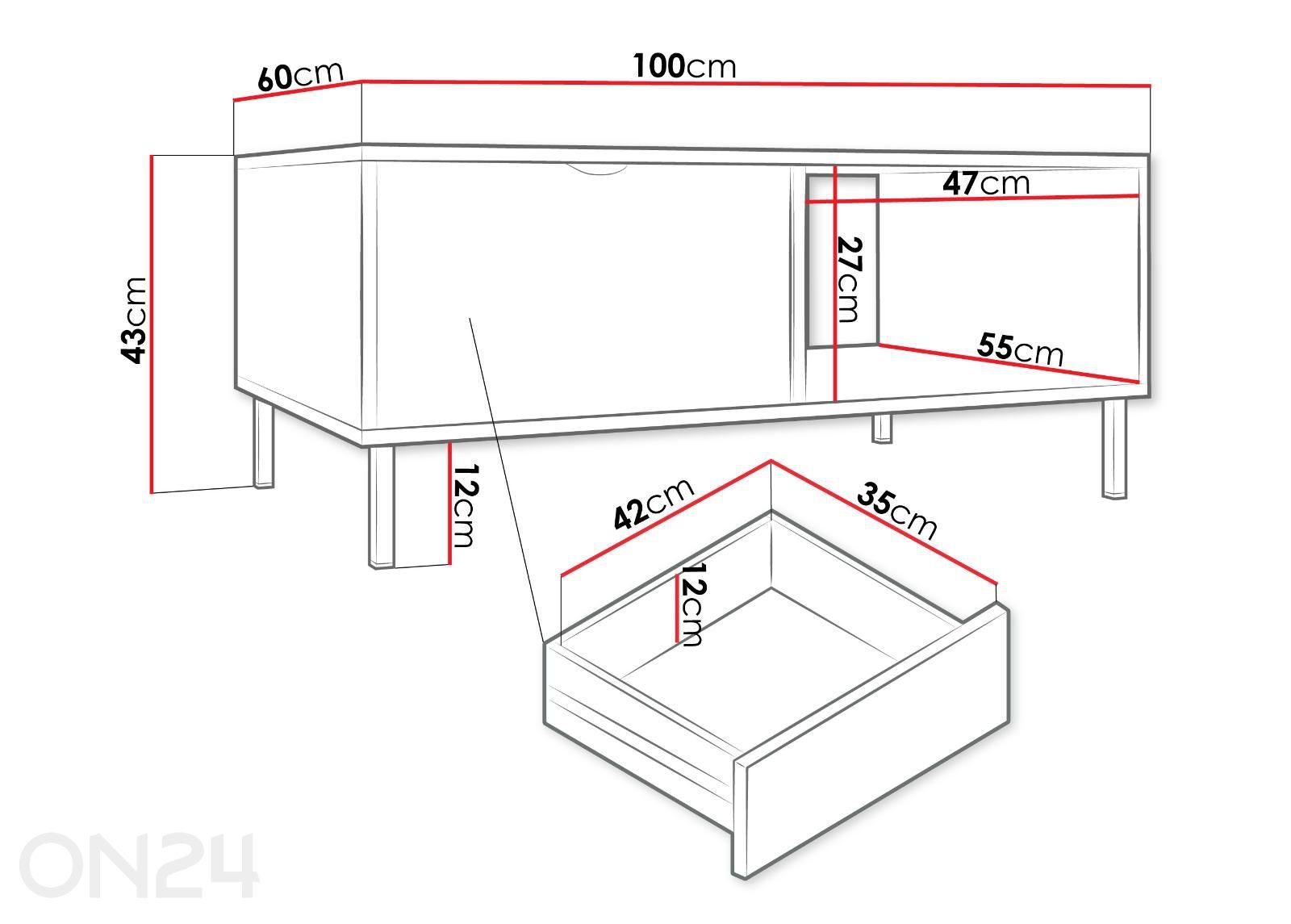 Sohvapöytä Wera kuvasuurennos mitat