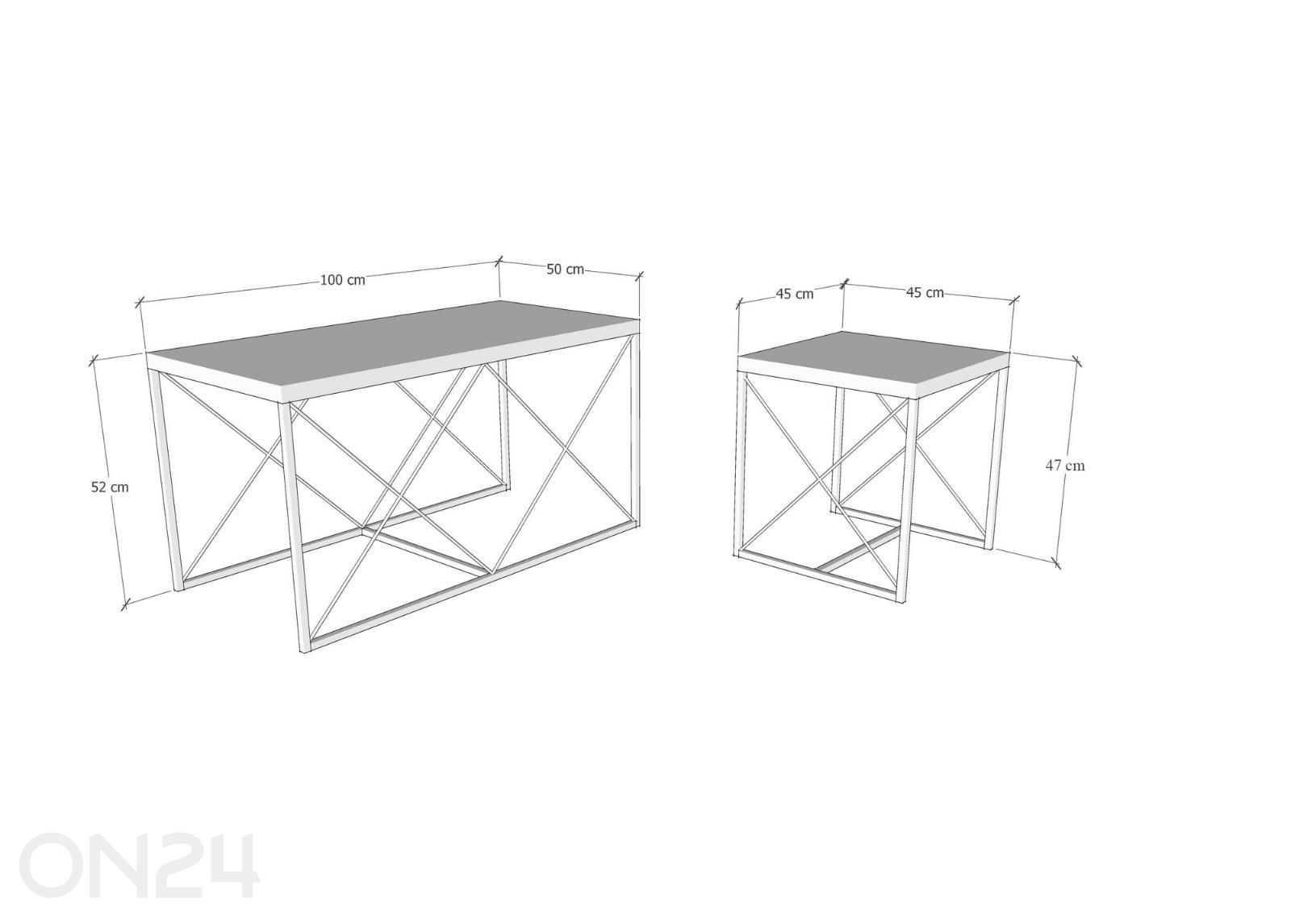 Sohvapöytäsarja Defne, 3 kpl kuvasuurennos mitat