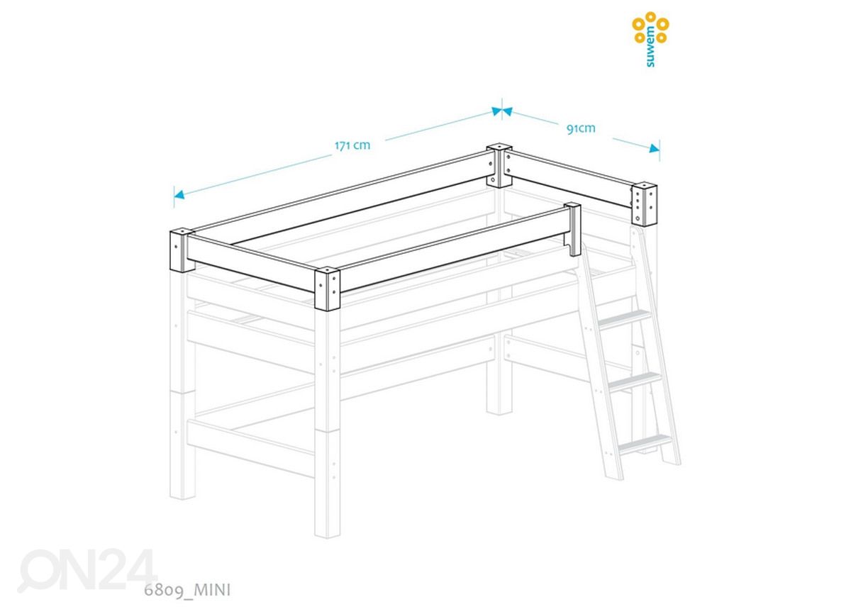 Suwem turvalaita Lahe MINI sänkyyn 80x160 cm kuvasuurennos mitat