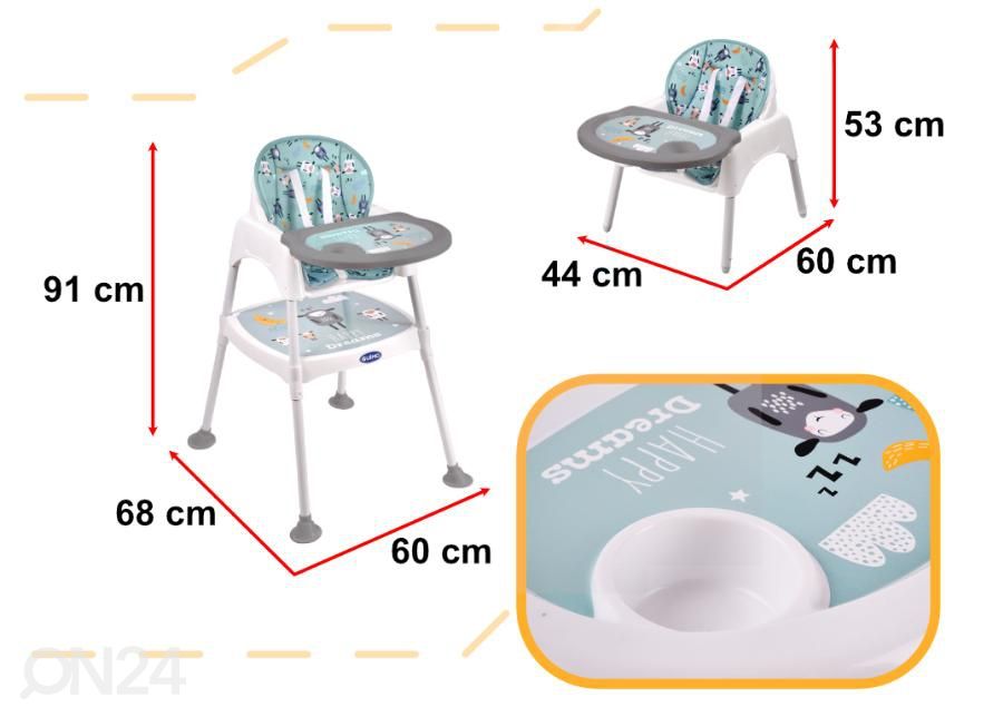Syöttötuoli 3in1 kuvasuurennos mitat