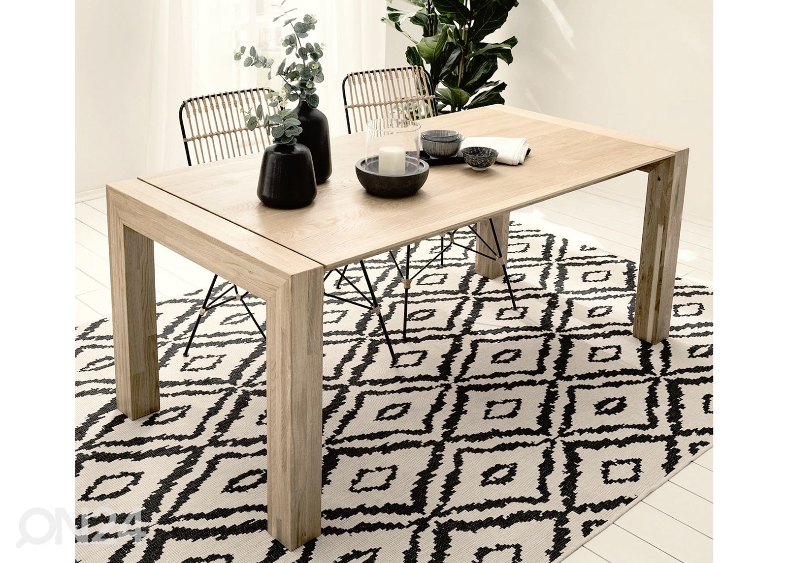 Tammi jatkettava ruokapöytä Zak 180-220x90 cm, valkoinen öljy kuvasuurennos