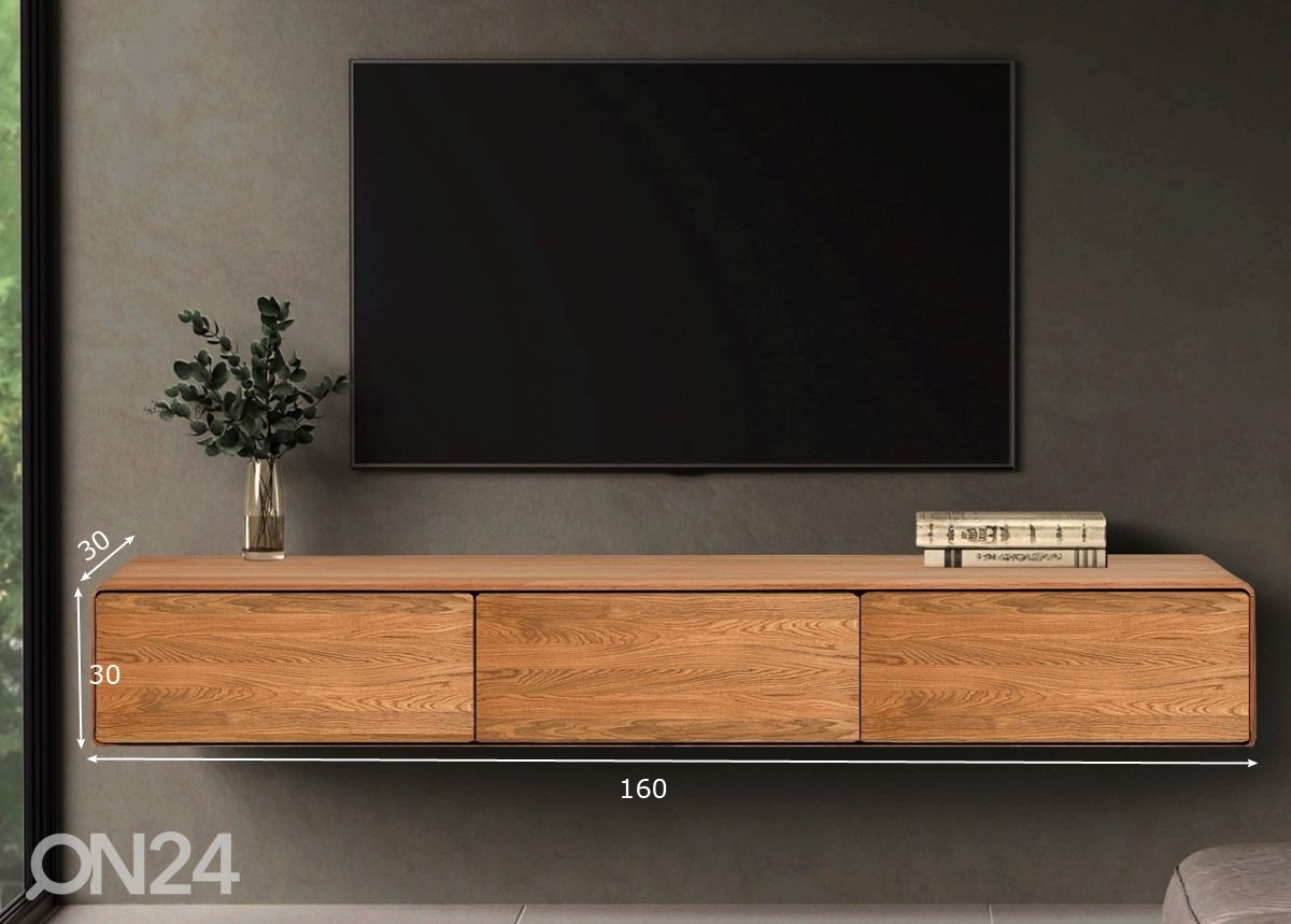 Tammipuinen TV-taso Hamilton 160 cm, seinäasennus kuvasuurennos mitat