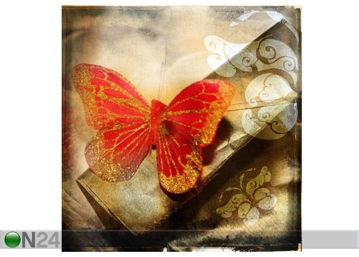 Taulu GRUNGE ILLUSTRATION OF RED BUTTERFLY 60x62 cm kuvasuurennos