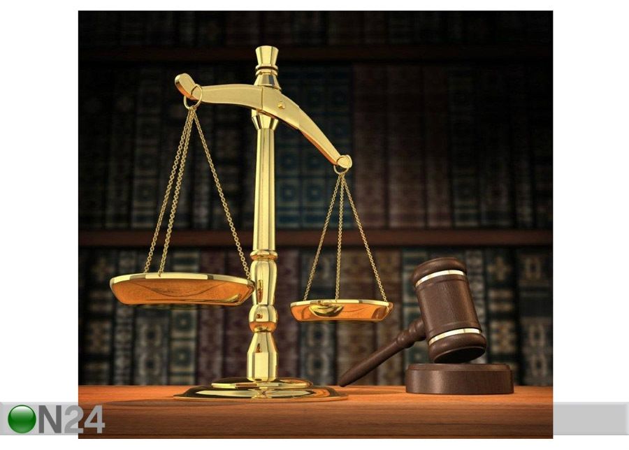 Taulu SCALES OF JUSTICE AND GAVEL ON DESK 89x80 cm kuvasuurennos