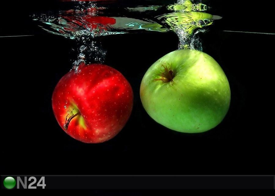 Taulu TWO APPLE FALLING INTO WATER 137x100 cm kuvasuurennos