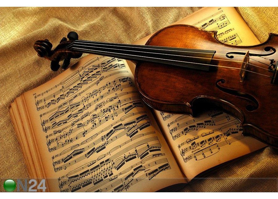 Taulu VIOLIN AND OLD NOTES ON FLAXEN CLOTH 90x60 cm kuvasuurennos