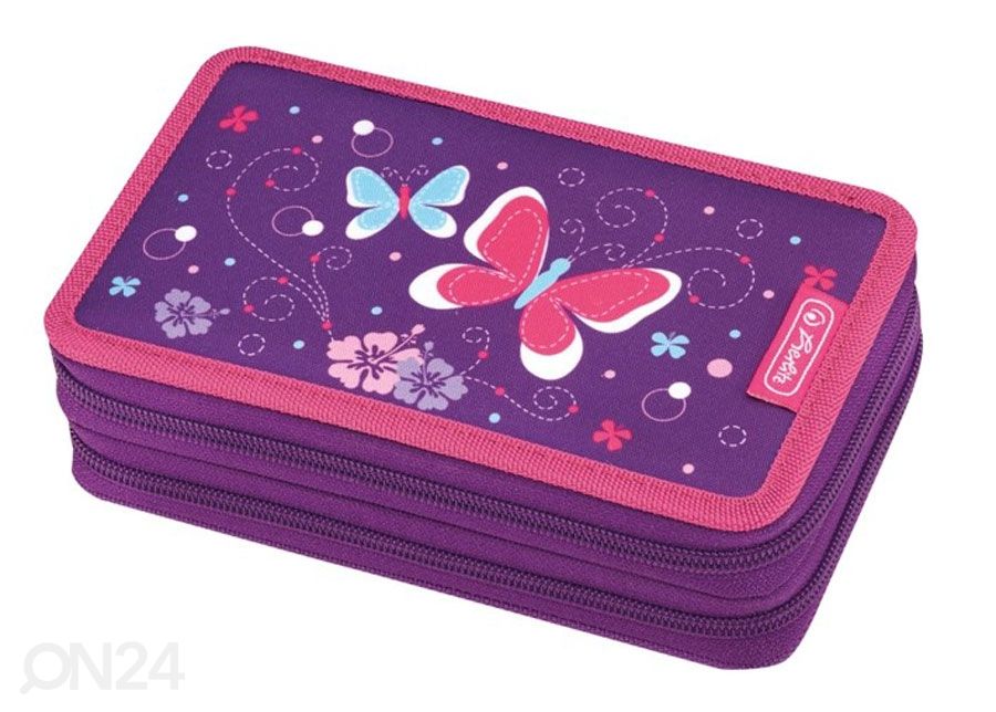 Täytetty penaali HERLITZ PURPLE BUTTERFLY kuvasuurennos