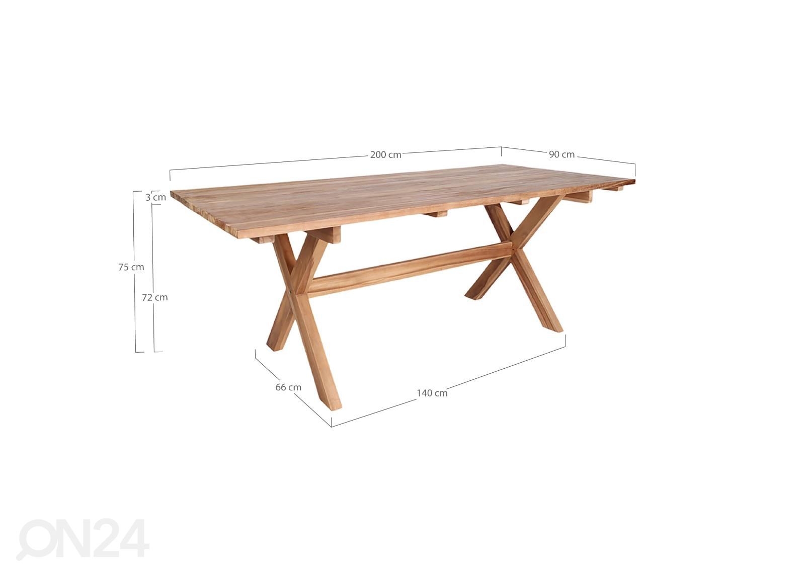 Terassipöytä Marbella 200x90 cm kuvasuurennos mitat