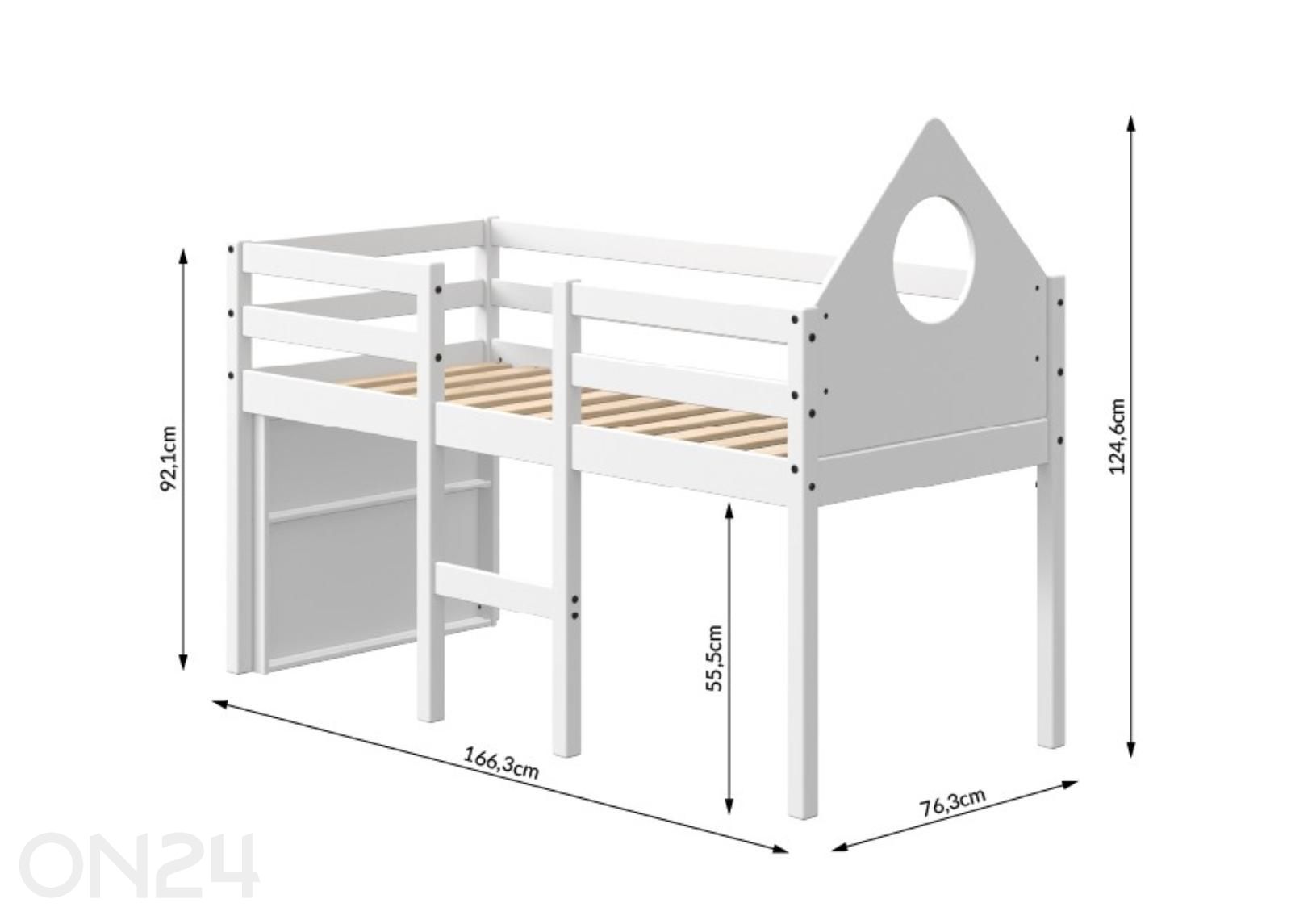Thuka puolikorkea lastensänky Alfred 70x160 cm + lisävarusteet kuvasuurennos mitat