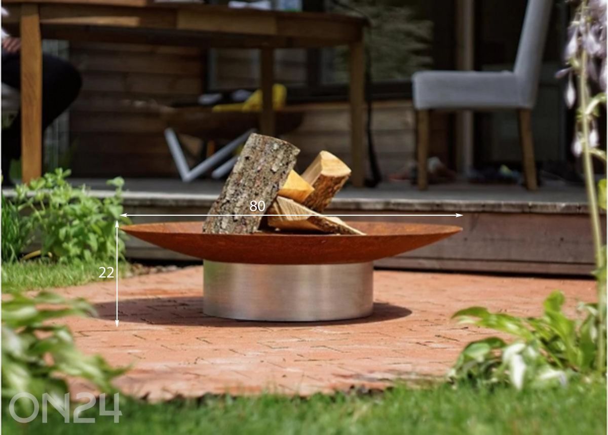 Tulisija Hestia Rust / Stainless Steel Ø 80 cm kuvasuurennos mitat