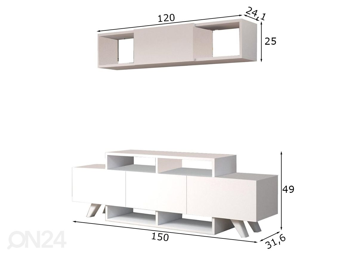 TV-taso 150 cm + seinähylly kuvasuurennos mitat