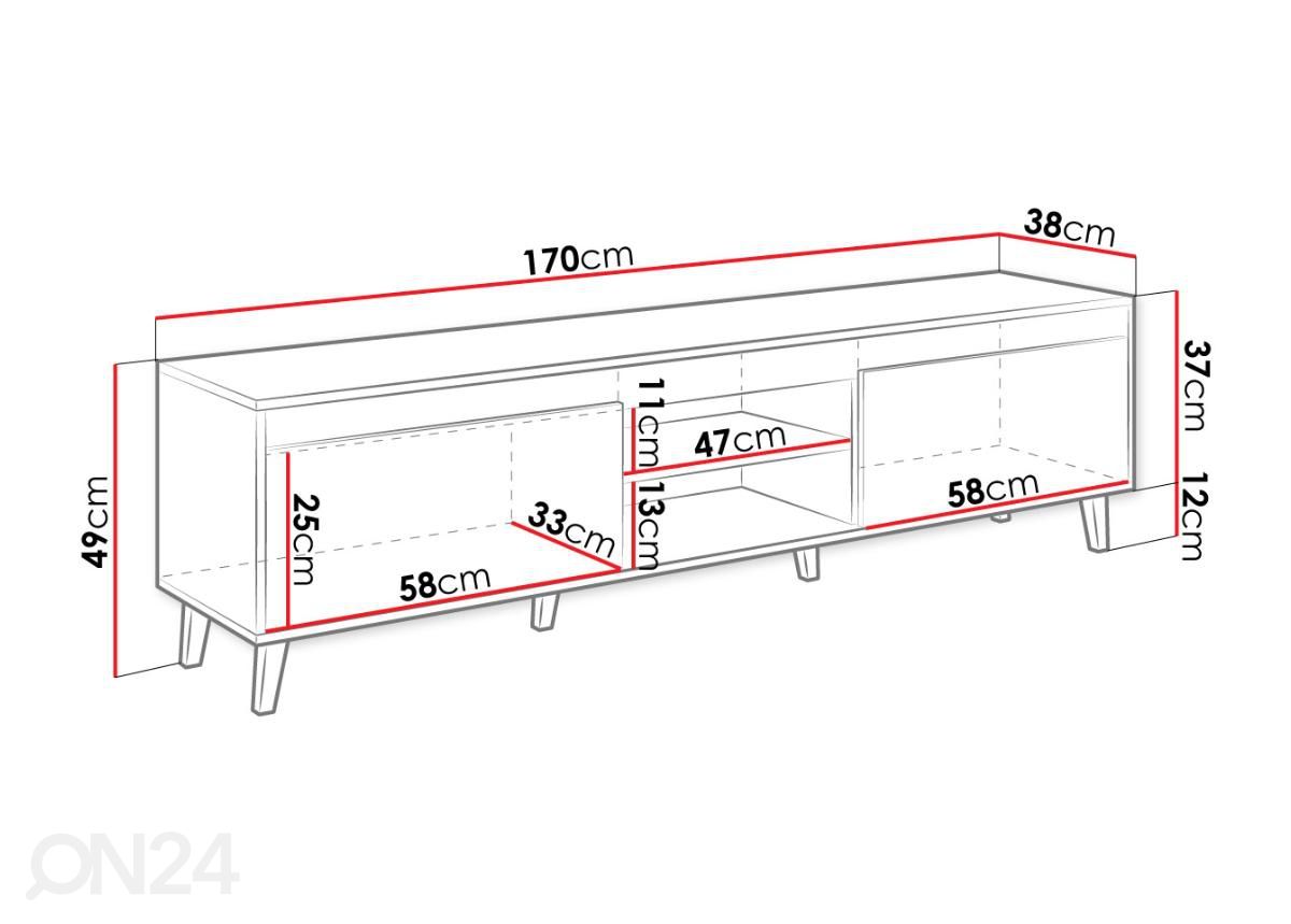 TV-taso 170 cm kuvasuurennos mitat