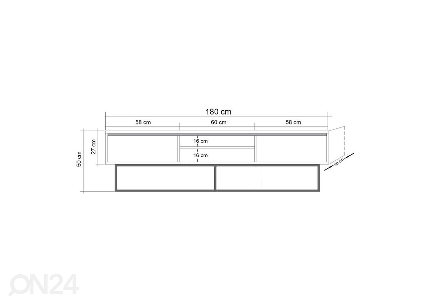 TV-taso 180 cm kuvasuurennos mitat