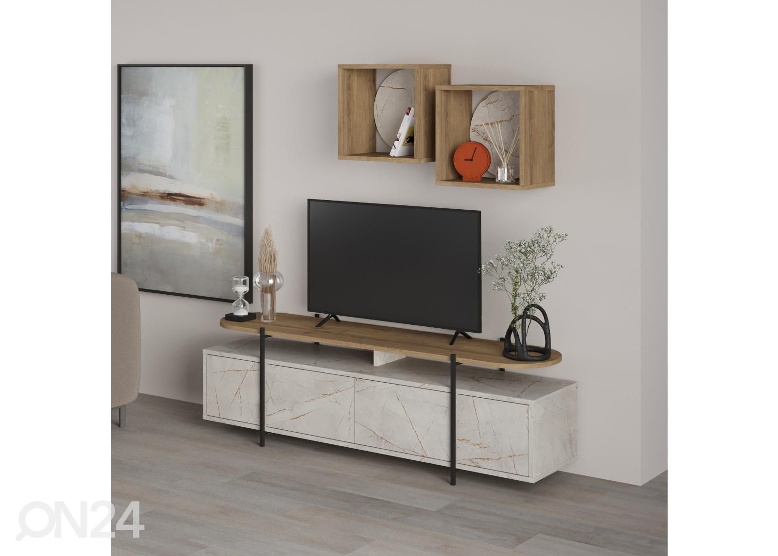 TV-taso + 2 seinähyllyä kuvasuurennos
