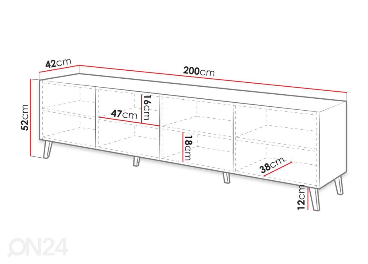 TV-taso 200 cm kuvasuurennos mitat