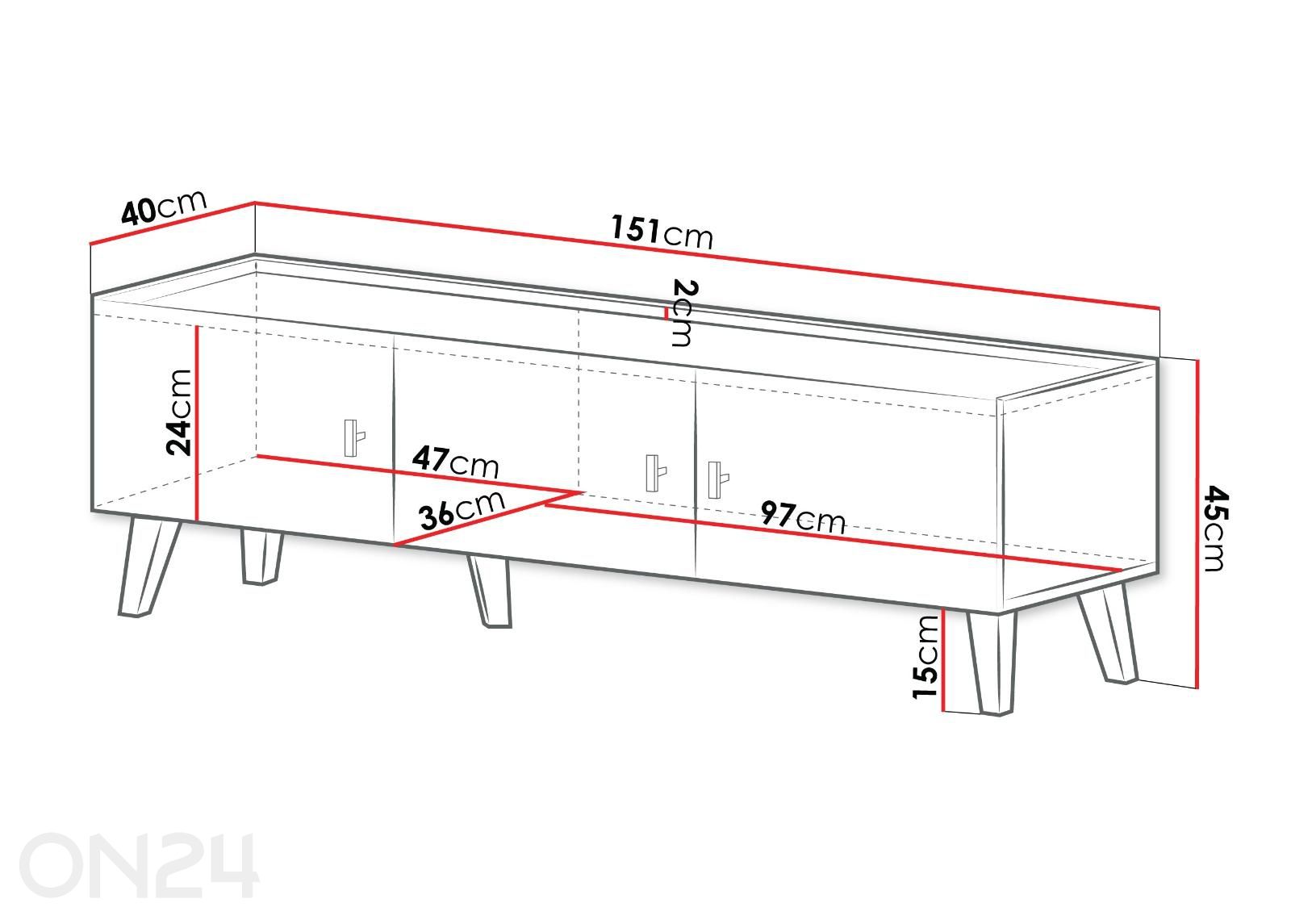 TV-taso Anjou 151 cm kuvasuurennos mitat