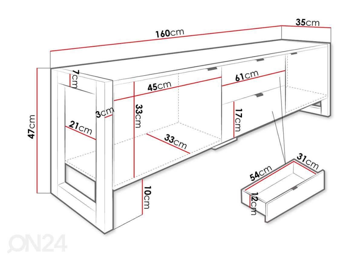 TV-taso Berizo 160 cm kuvasuurennos mitat