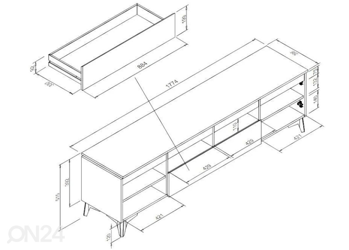 TV-taso Bertrix 177,4 cm kuvasuurennos mitat