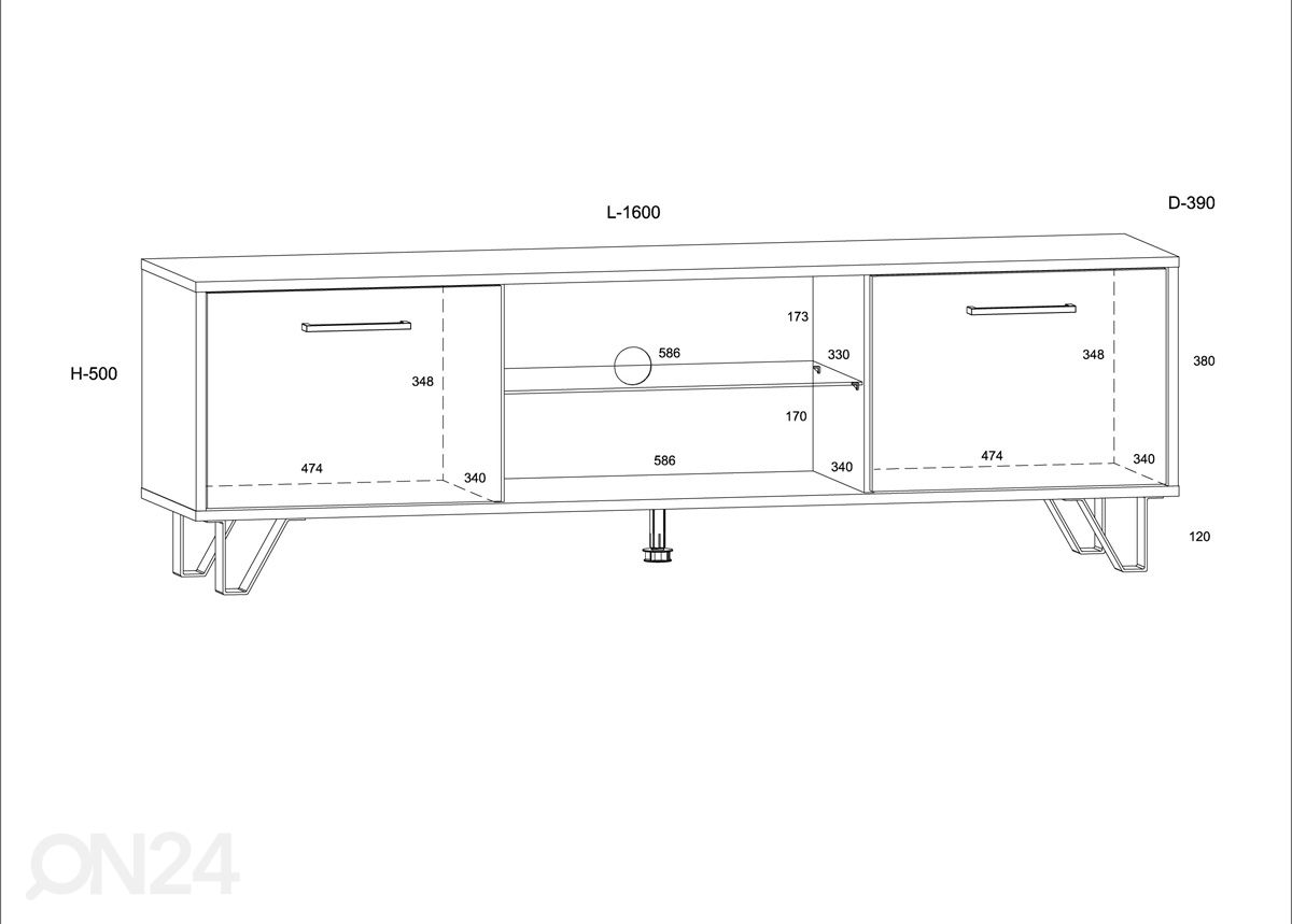 TV-taso Bos2 160 cm kuvasuurennos mitat