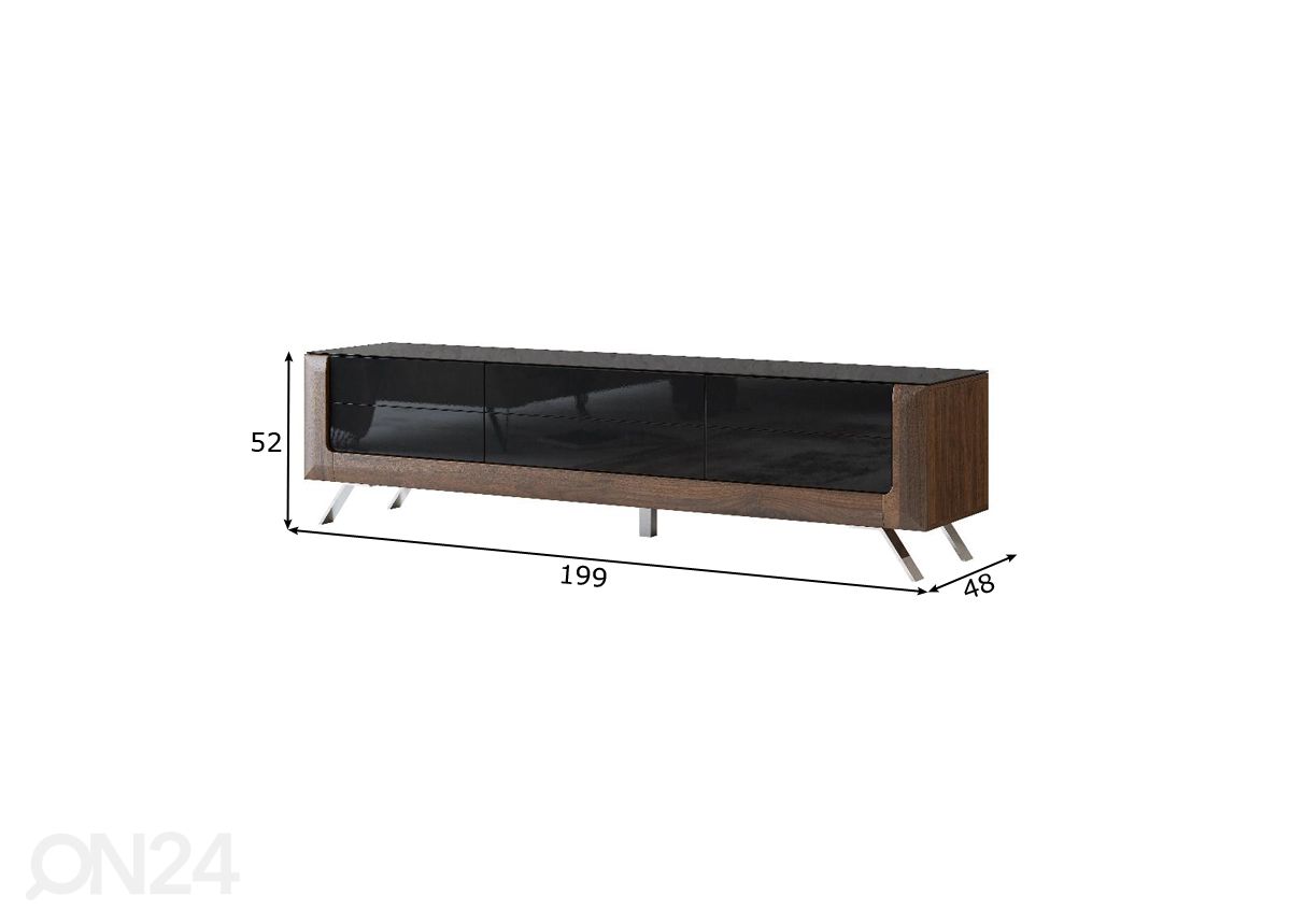 TV-taso Cassandra 199 cm, pähkinä/kiiltävä musta kuvasuurennos mitat