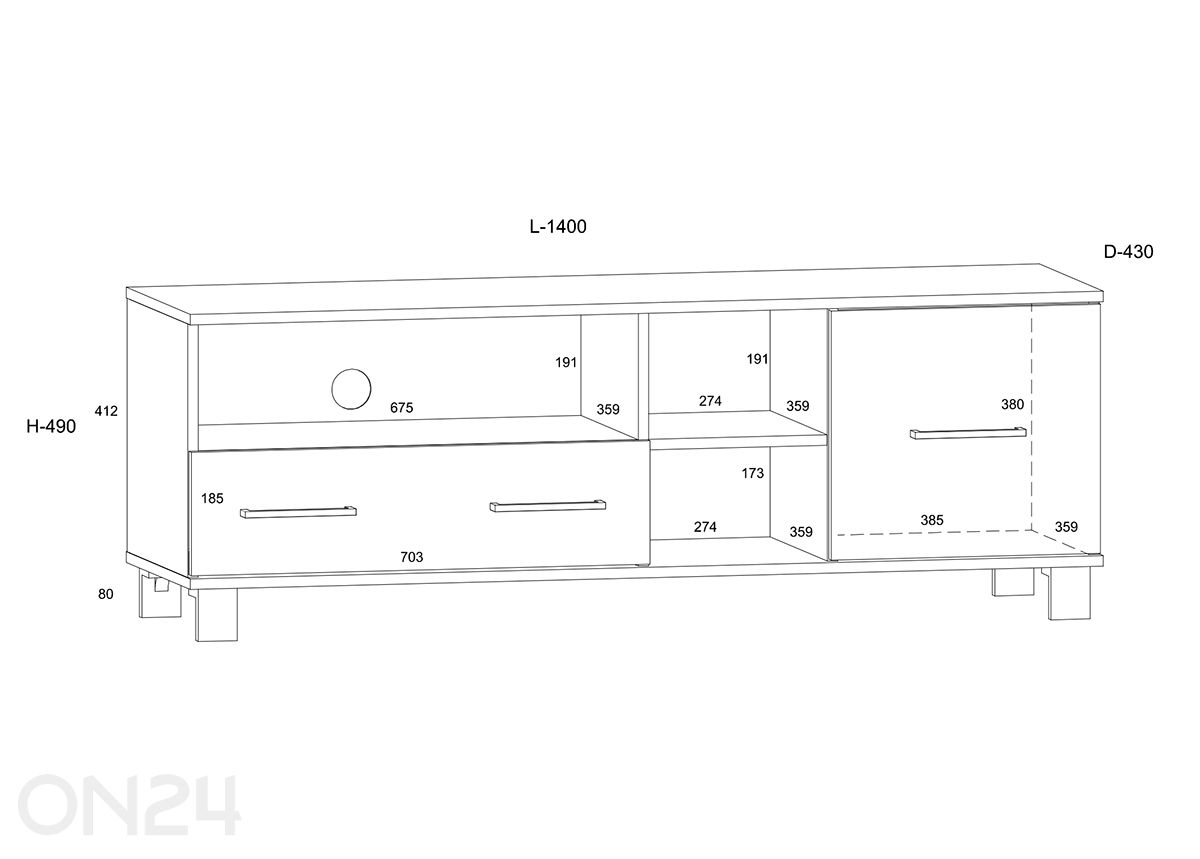 TV-taso Cool 140 cm kuvasuurennos mitat