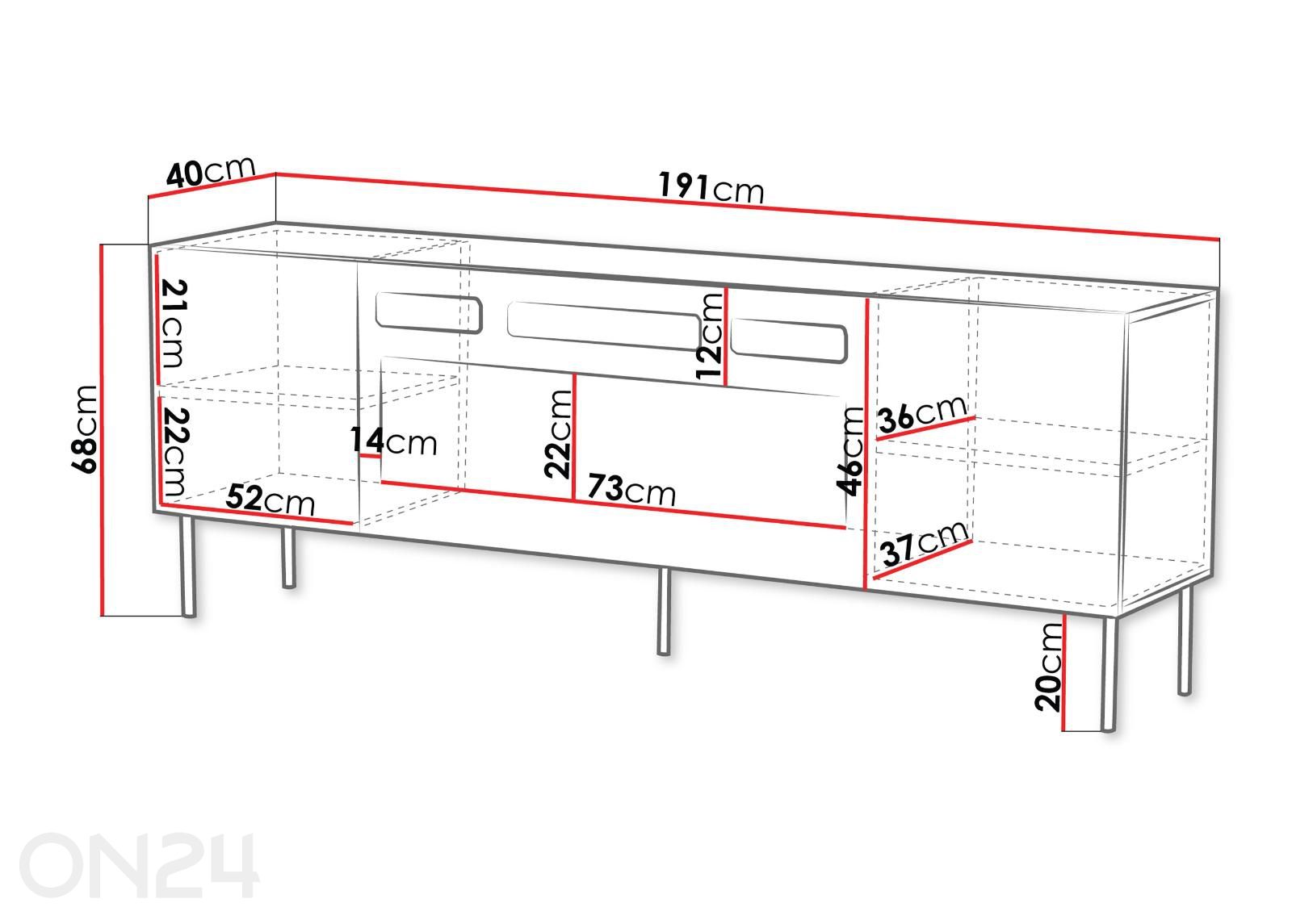 TV-taso Deco 191 cm + sähkötakka kuvasuurennos mitat