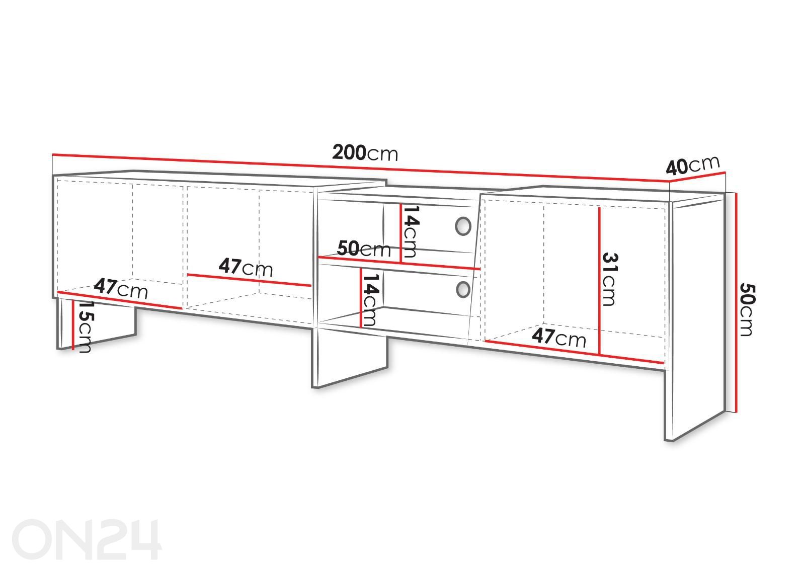 TV-taso Edego 200 cm kuvasuurennos mitat