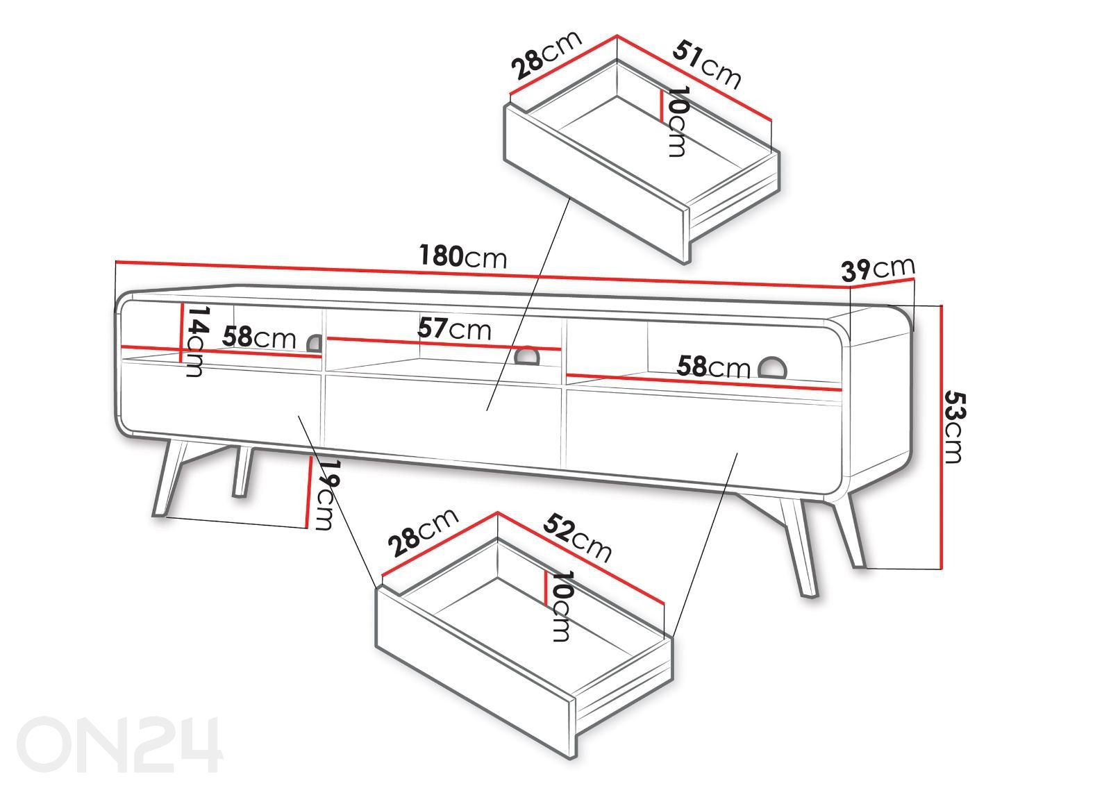 TV-taso Helion 180 cm kuvasuurennos mitat
