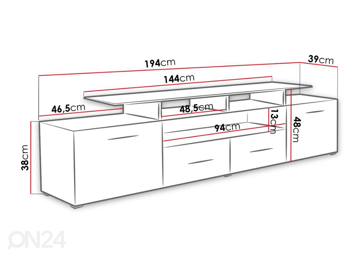 TV-taso + LED kuvasuurennos mitat