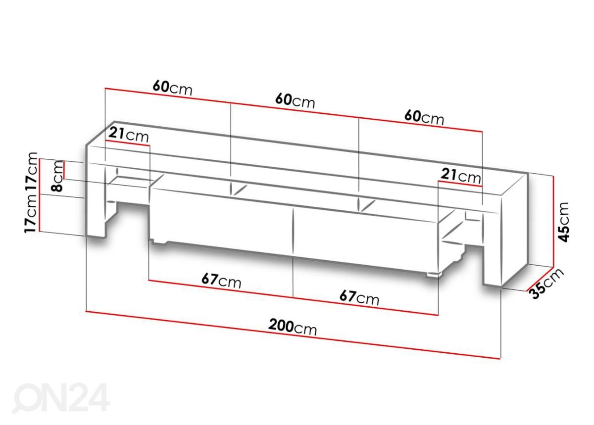 TV-taso + LED-valaistus kuvasuurennos mitat