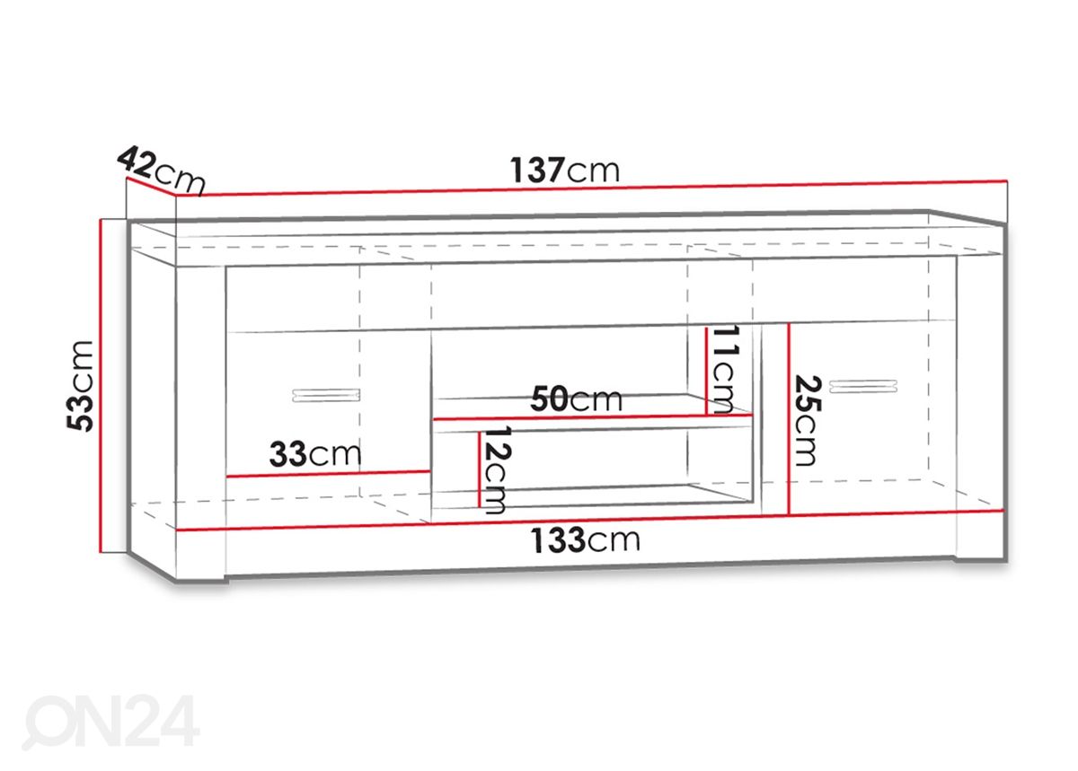 TV-taso + LED-valaistus kuvasuurennos mitat