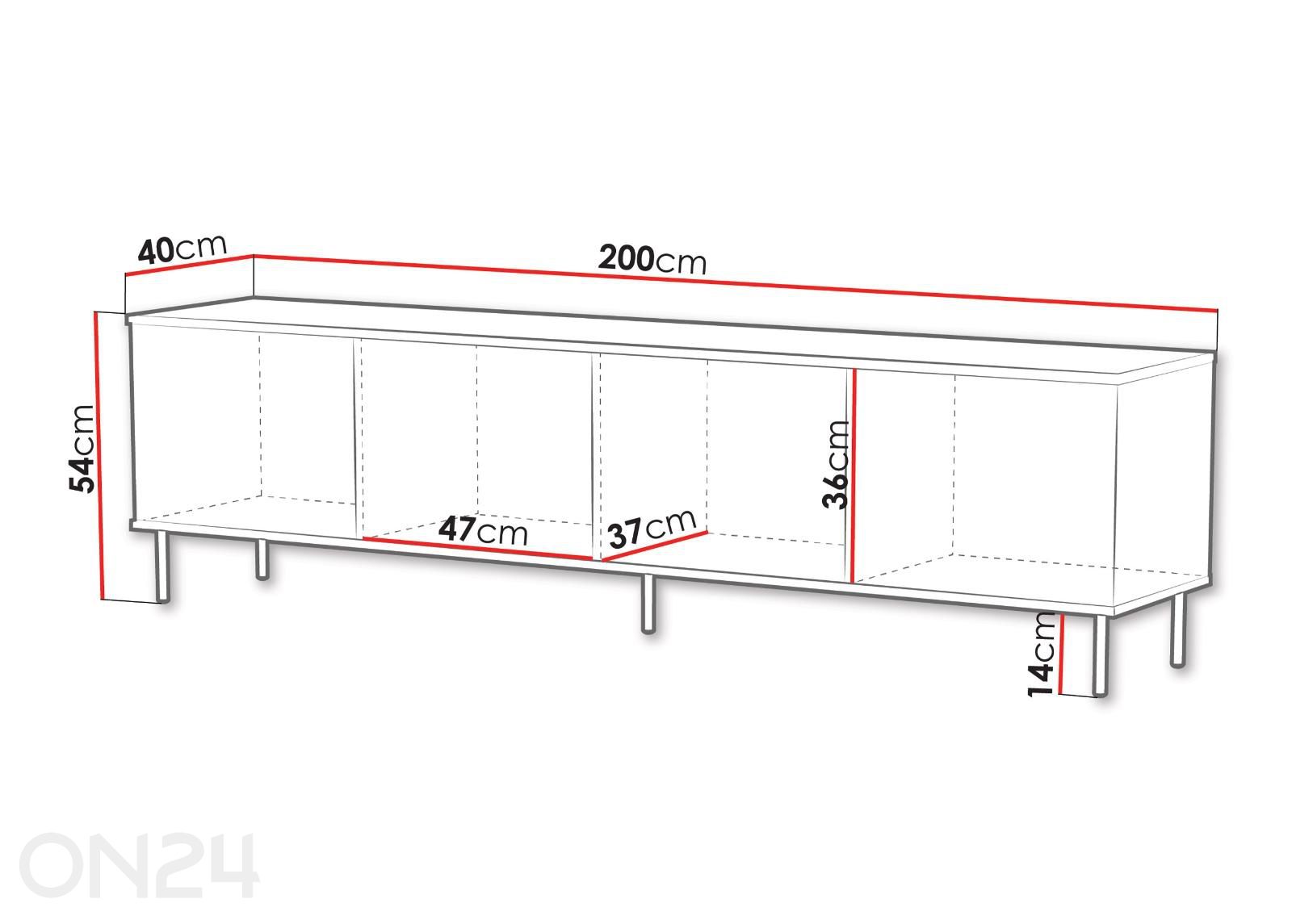 TV-taso Leo 200 cm kuvasuurennos mitat