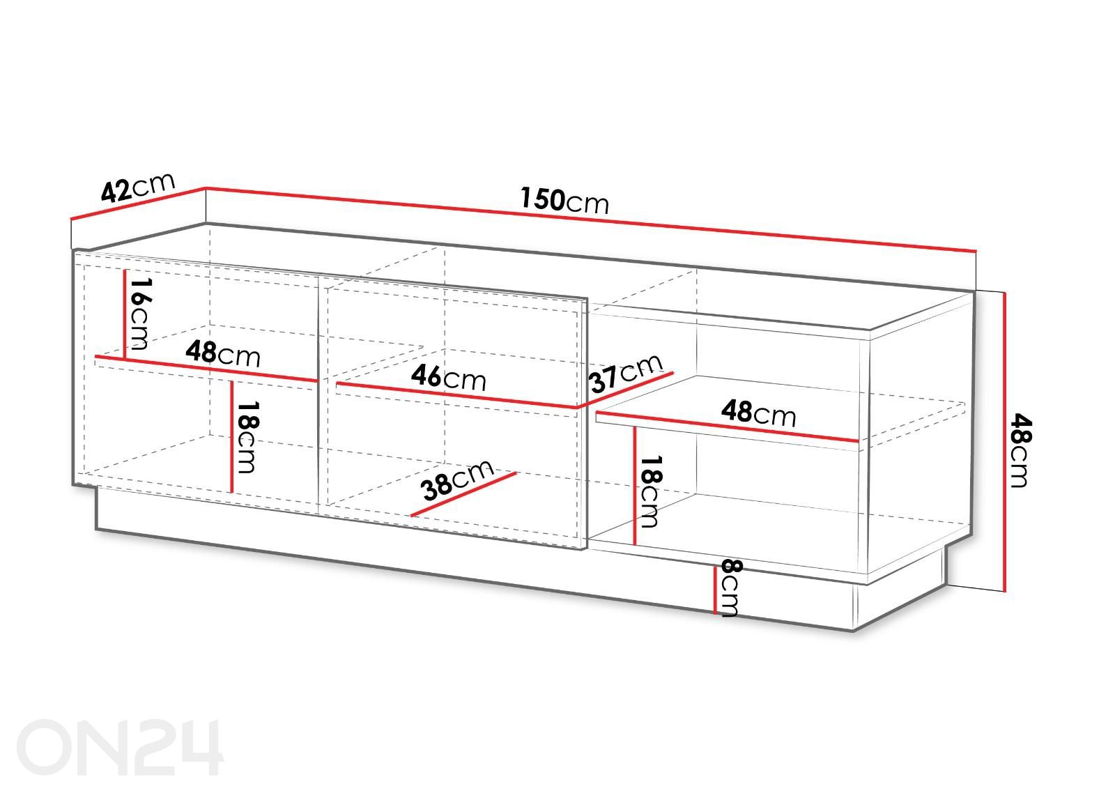 TV-taso Liverti 150 cm kuvasuurennos mitat