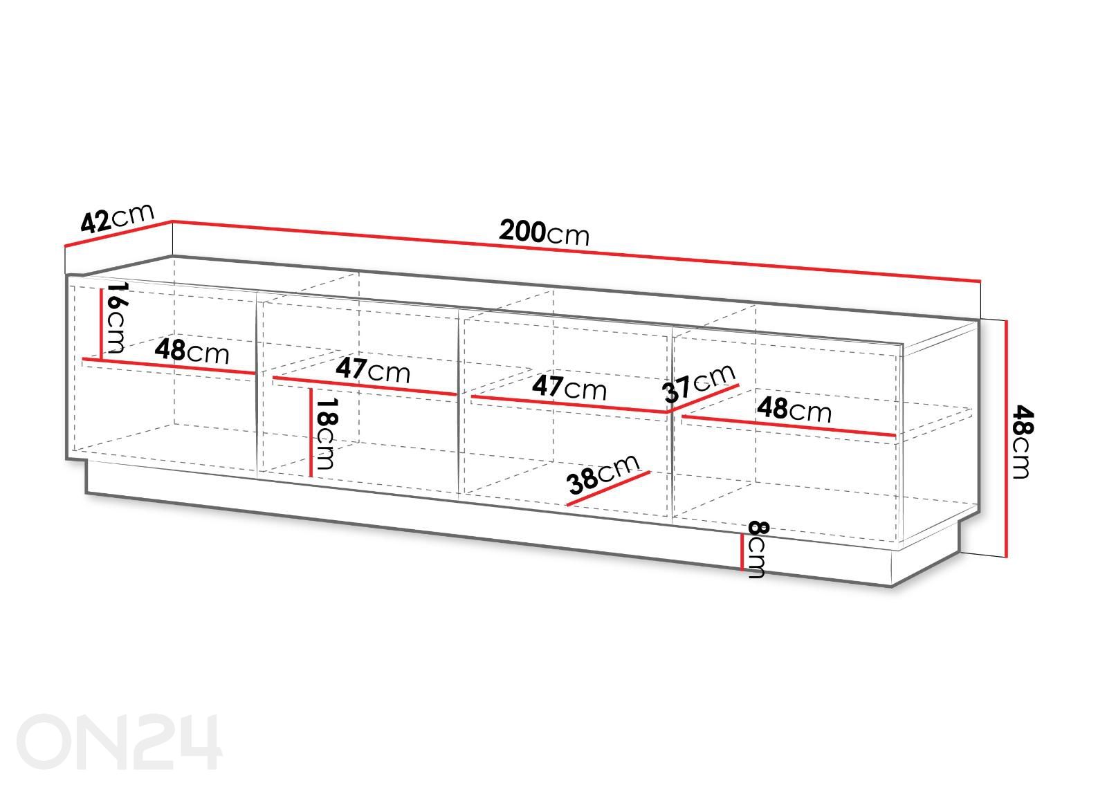 TV-taso Liverti 200 cm kuvasuurennos mitat
