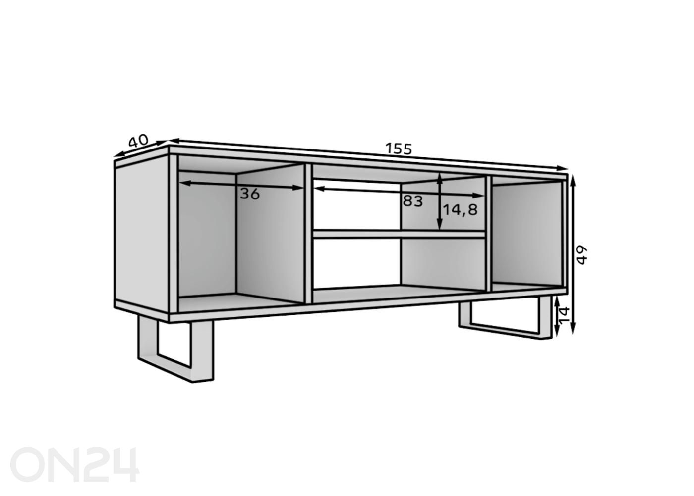 TV-taso Lorello 155 cm kuvasuurennos mitat