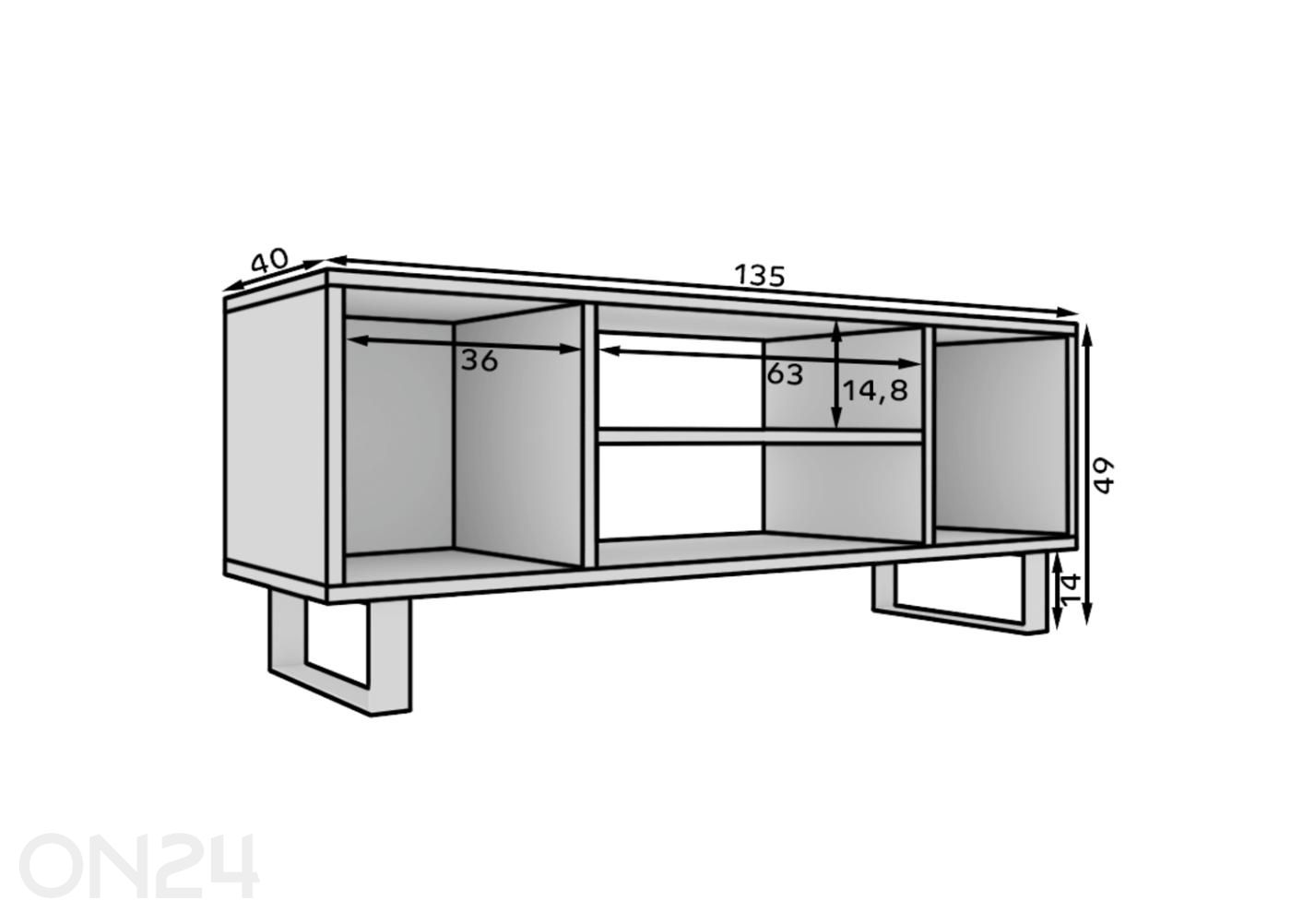 TV-taso Lorello II 135 cm kuvasuurennos mitat