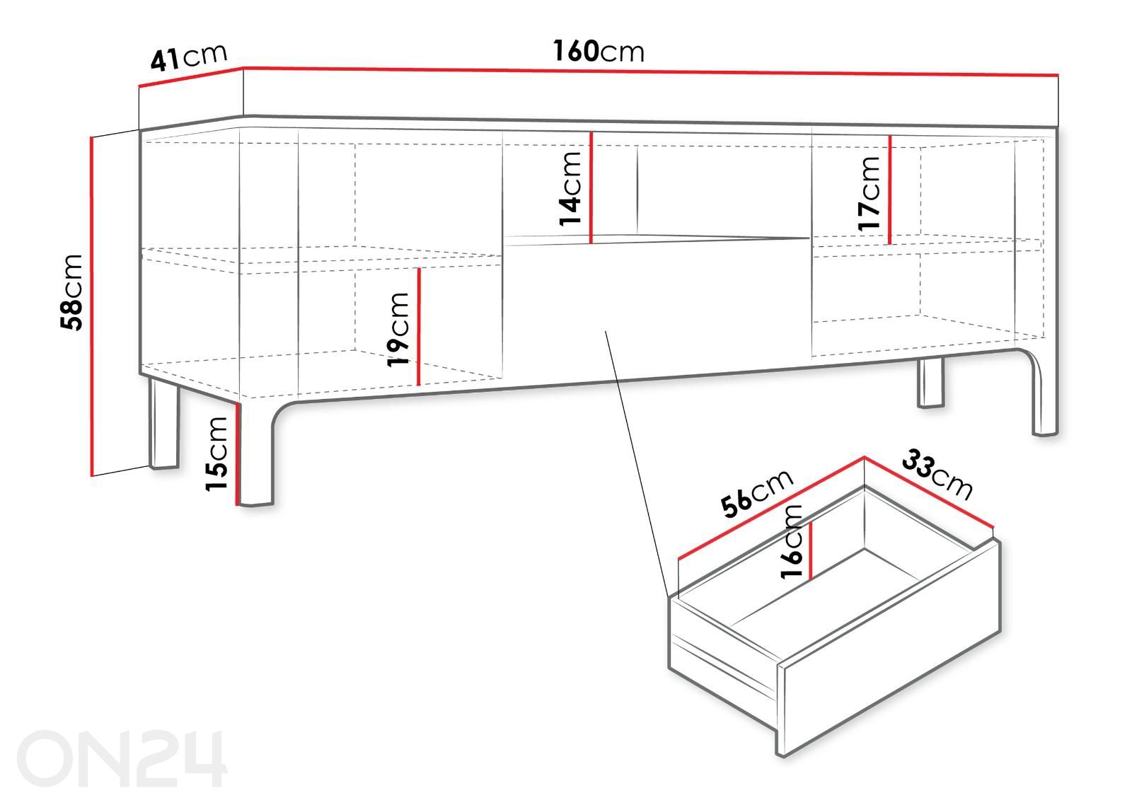 TV-taso Malumi 160 cm kuvasuurennos mitat