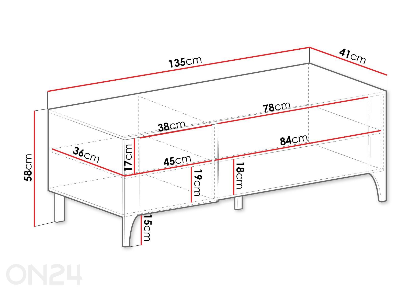 TV-taso Malumi II 135 cm kuvasuurennos mitat