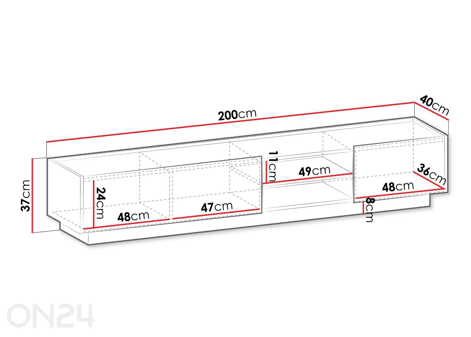 TV-taso Mirtu 200 cm kuvasuurennos mitat