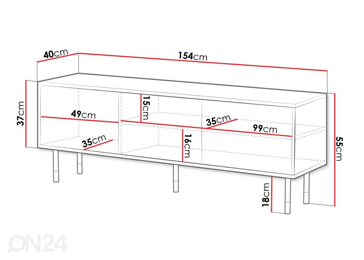 TV-taso Moidela 154 cm kuvasuurennos mitat