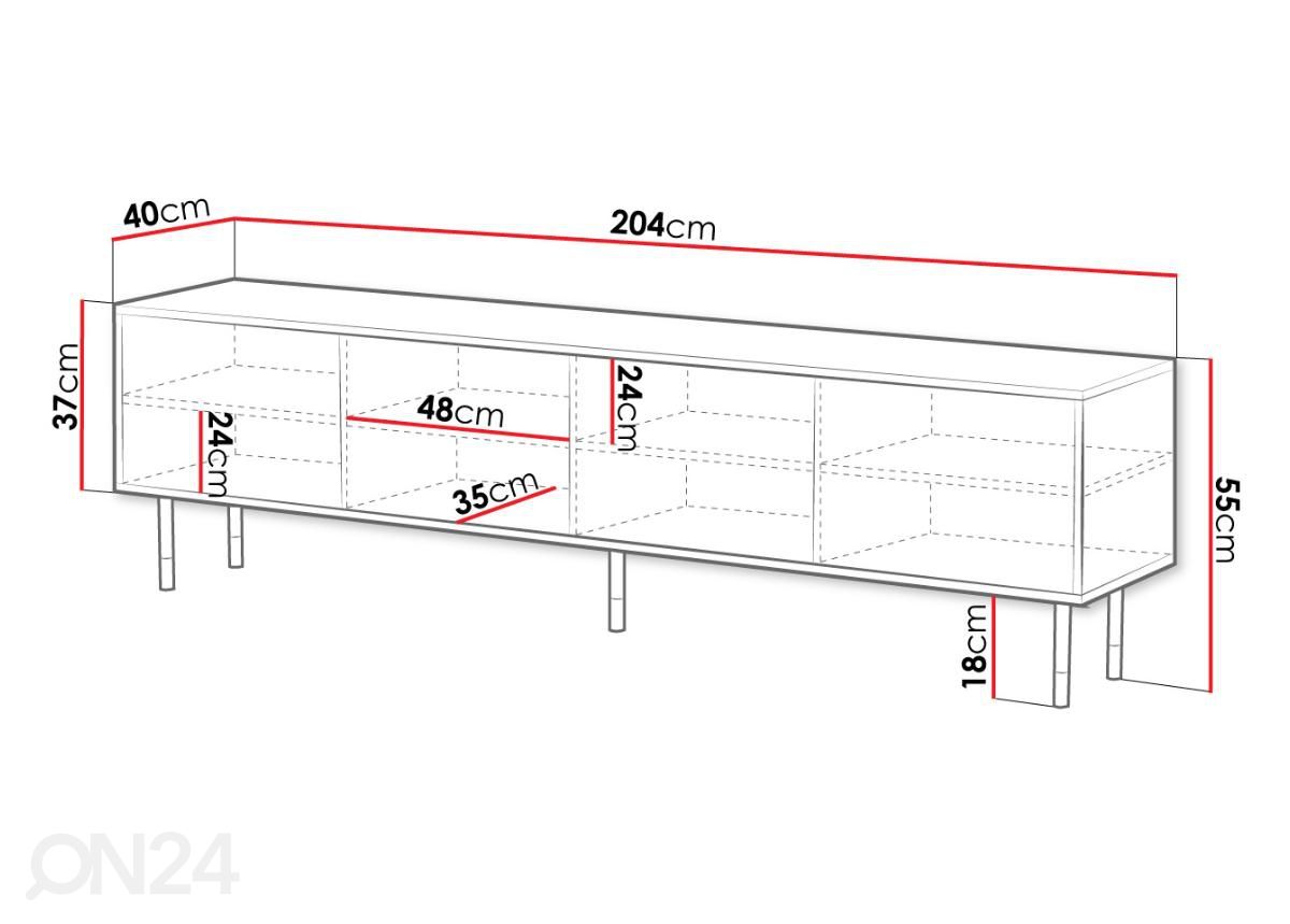 TV-taso Moidela 204 cm kuvasuurennos mitat