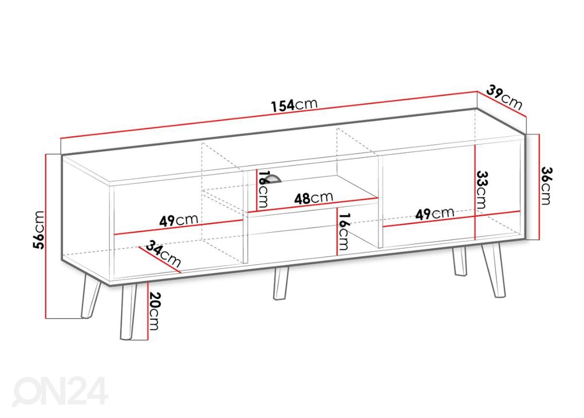 TV-taso Moona 154 cm kuvasuurennos mitat