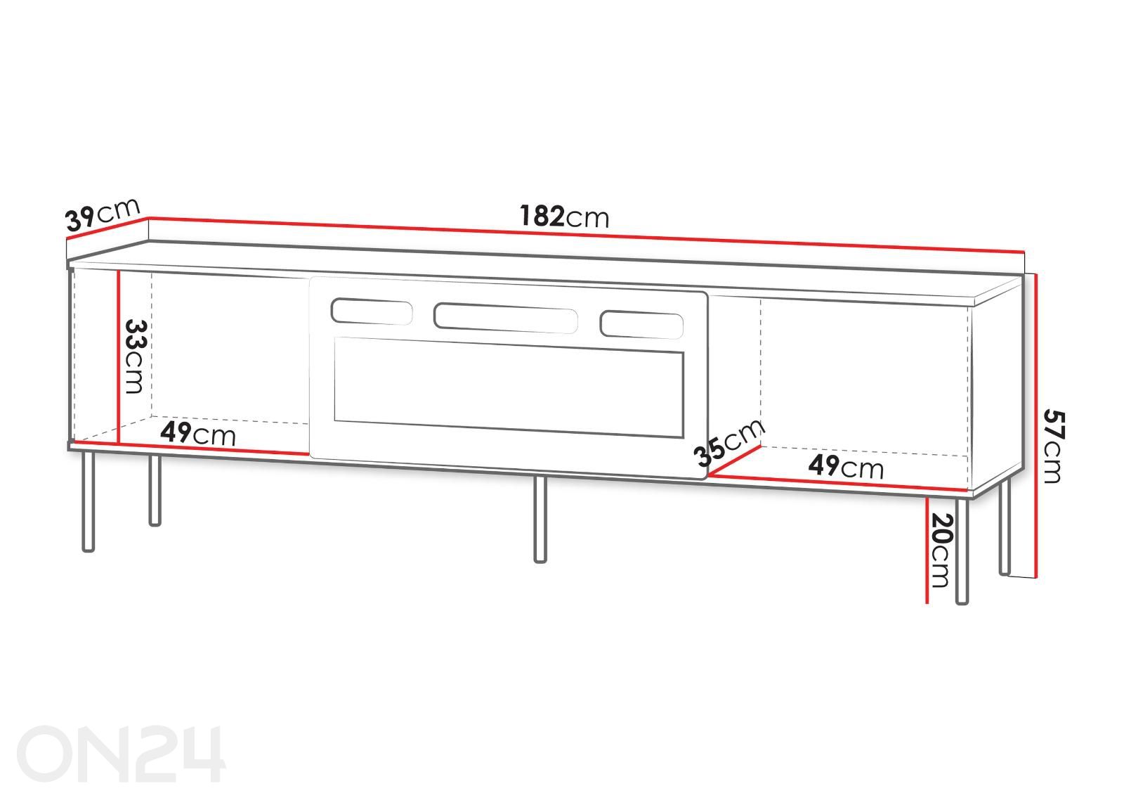 TV-taso Notte 182 cm + sähkötakka kuvasuurennos mitat
