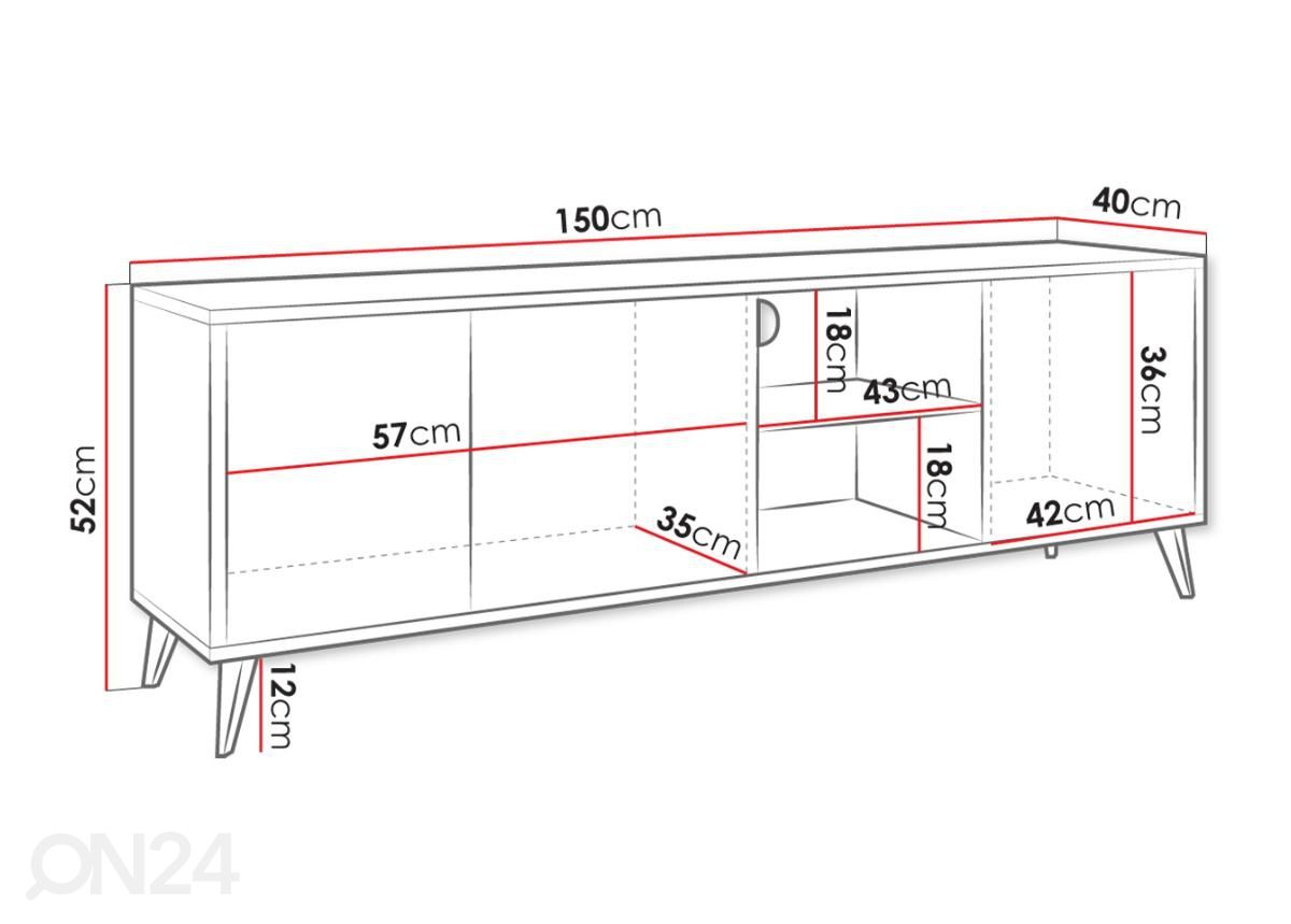 TV-taso Ovessi 150 cm kuvasuurennos mitat