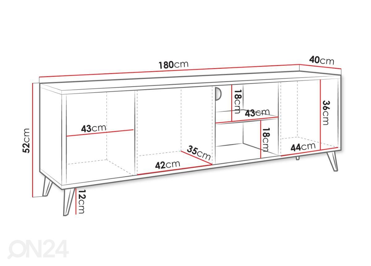 TV-taso Ovessi 180 cm kuvasuurennos mitat