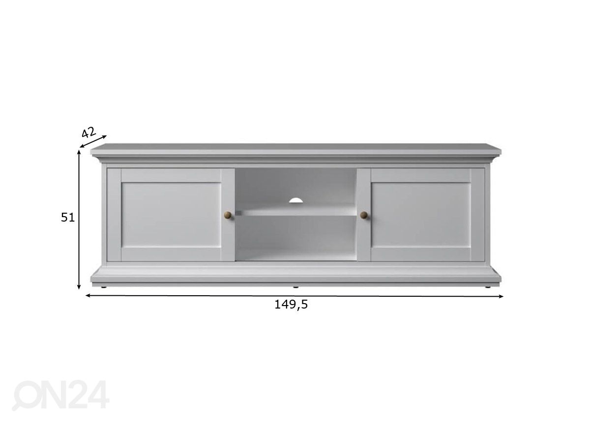 TV-taso Paris 149,5 cm, valkoinen kuvasuurennos mitat